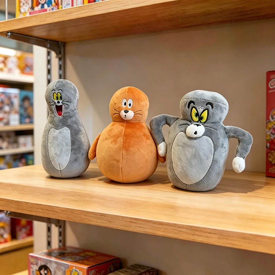 20 cm großes offizielles Tom und Jerry Plüschtier, lustiges Bowling-Design, weiche Puppe, Vase, Tom-Cartoon-Figur, Geschenk für alle Altersgruppen