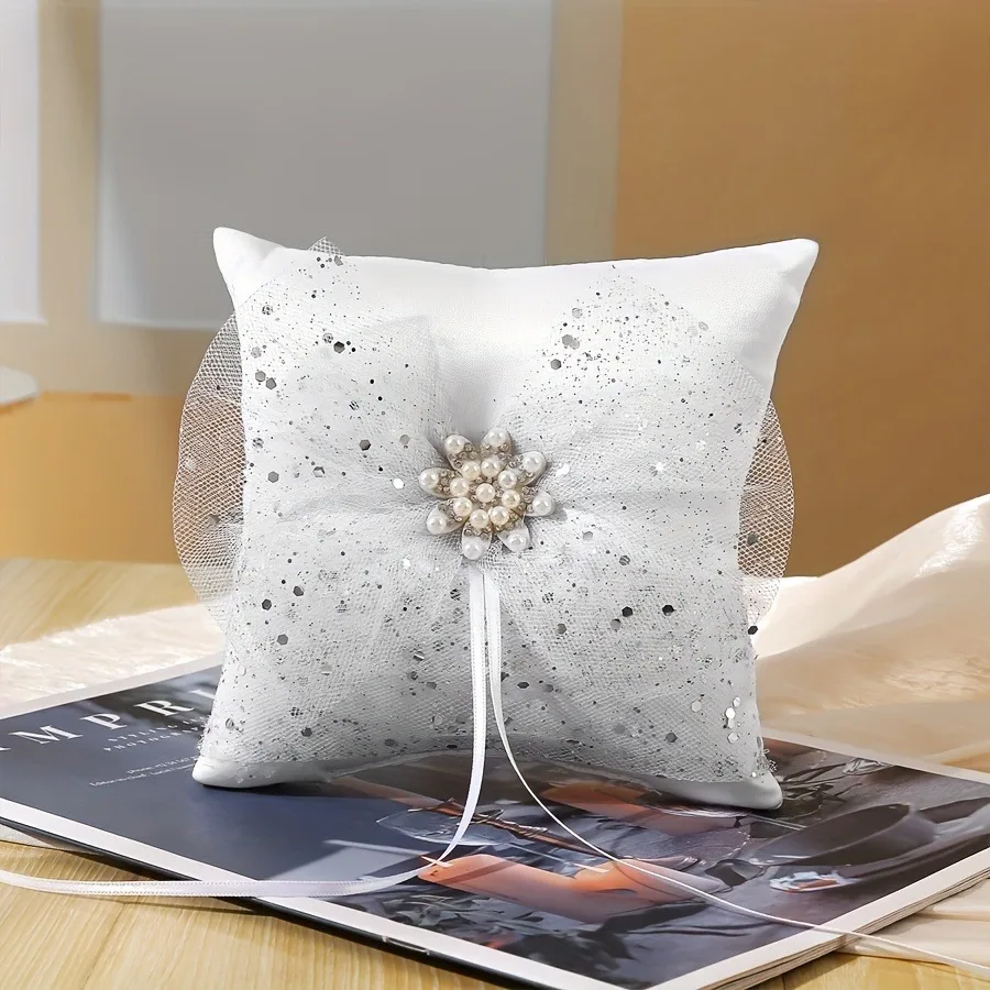 Элегантная подушечка для обручального кольца с кружевным бантом — блестящее украшение, подходит для помолвки и ритуалов, все сезоны