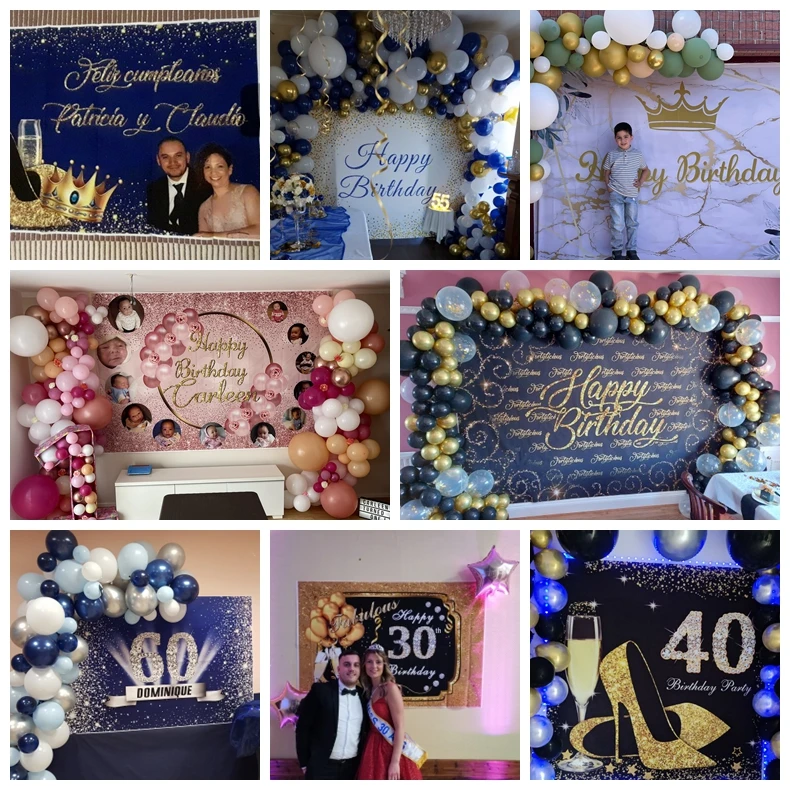 Happy Sweet-لافتة عيد ميلاد ذهبية وخلفية صور ، 25 30 40 50 55 ، خلفية