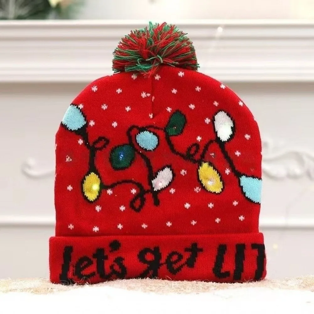 Winter Warm LED Christmas Hats Santa Colorful Glow Knitted Hats Cartoon Xmas Light Up Beanie Christmas Gift