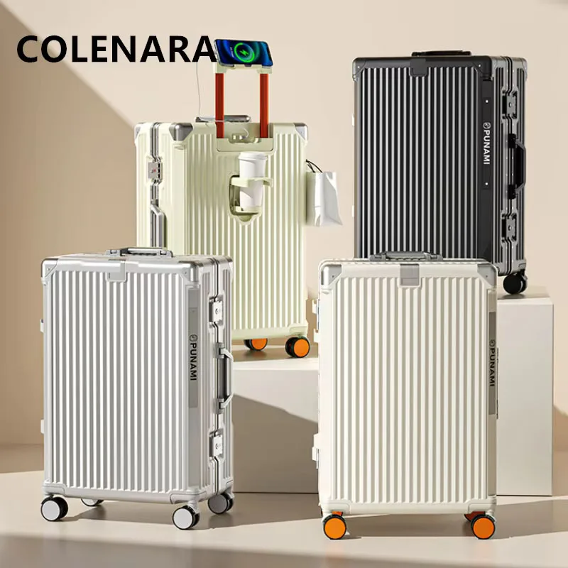 COLENARA 20"24"26InchMen's Suitcase PC Boarding Box Multifunctional Aluminum Frame Trolley Case Women's Universal Wheel Luggage