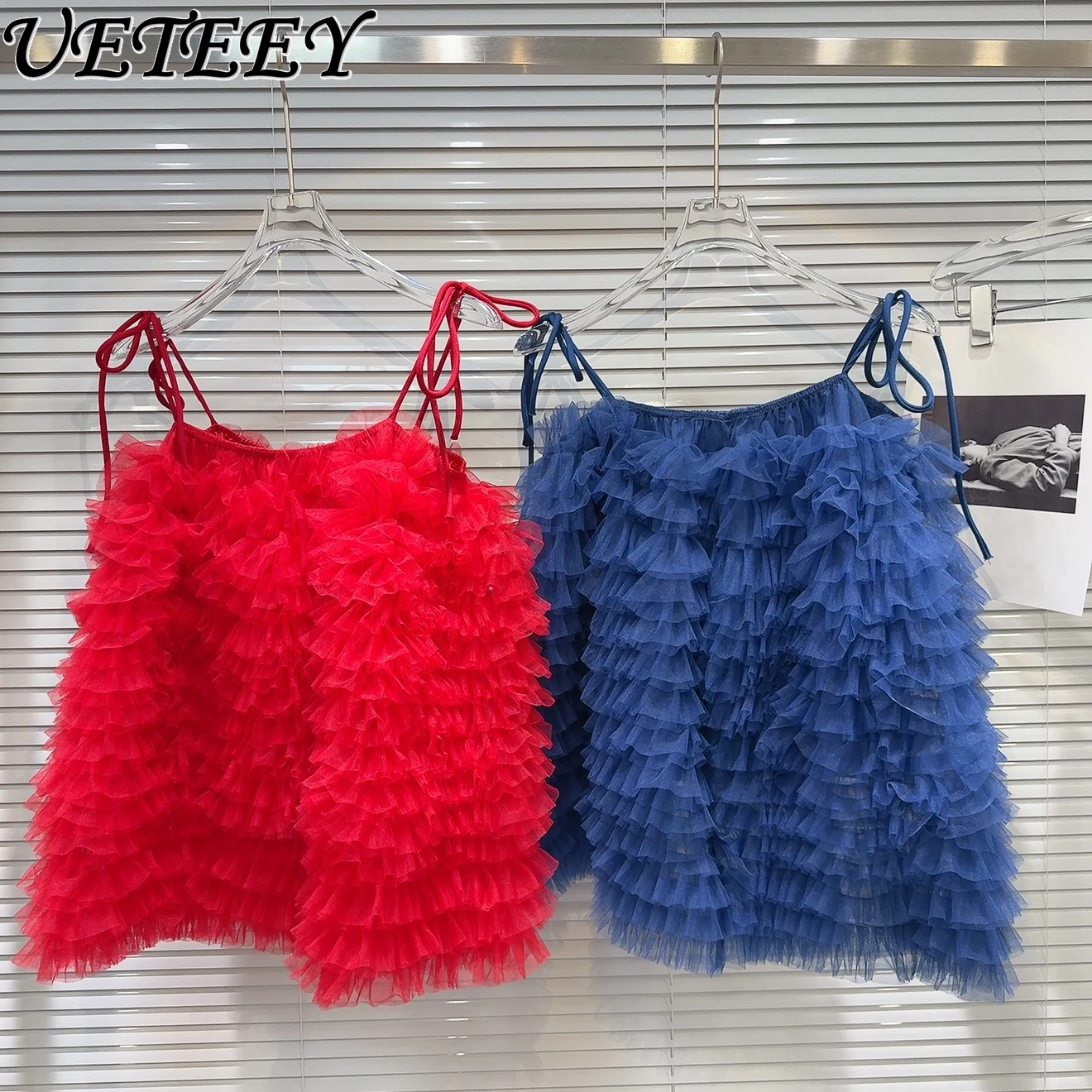 

2025 Summer New Sweet Temperament Candy-colored Shoulder Straps Mesh Sling Vest Women's Japan and Korea Niche Tank Top Y2k Tops