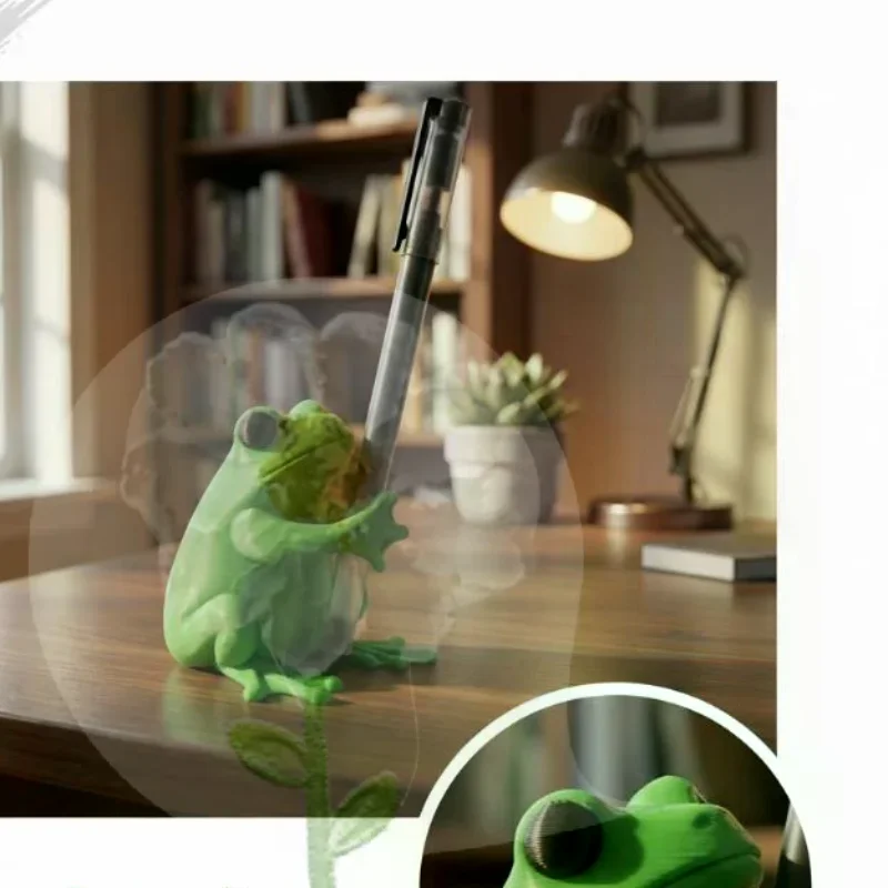Charming 3D Green Frog Pen Holder with Multi-Functional Purpose for Office and Living Room Décor
