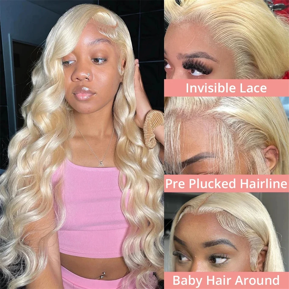 200 Density Body Wave 613 13x6 Lace Frontal 100% Human Hair Wig 40 Inch Preplucked Blonde Cheap Wigs for Women on Clearance Sale