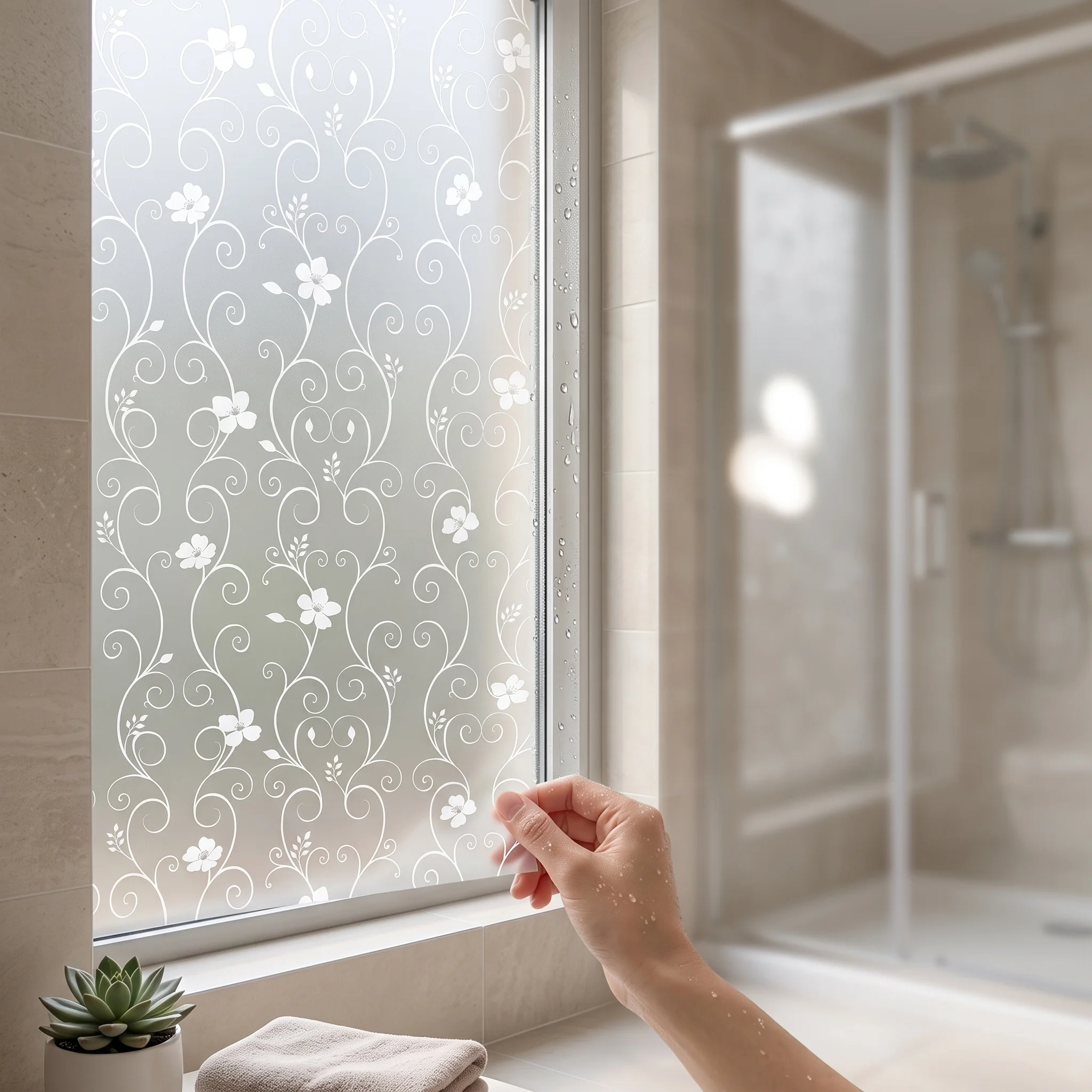 Floral Vine Self-Adhesive Window Film Frosted Anti-Peeping Privacy Glass Decorative Flower Pattern for Home Decor