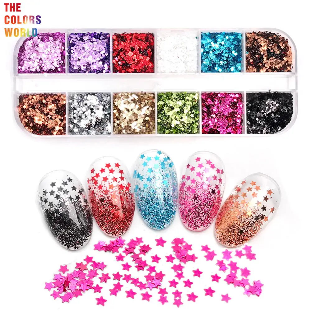 TCT-886 Star Shape Glitter Paillettes di dimensioni più piccole da 1MM per Nail Desgin Summer Polish Charms decorazioni per Nail Art fette di