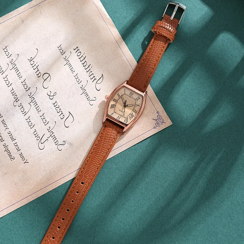 Reloj clásico para Mujer, relojes de pulsera pequeños para Mujer, Reloj de pulsera de cuero Vintage Retro marrón, relojes de pulsera de cuarzo, Reloj para Mujer