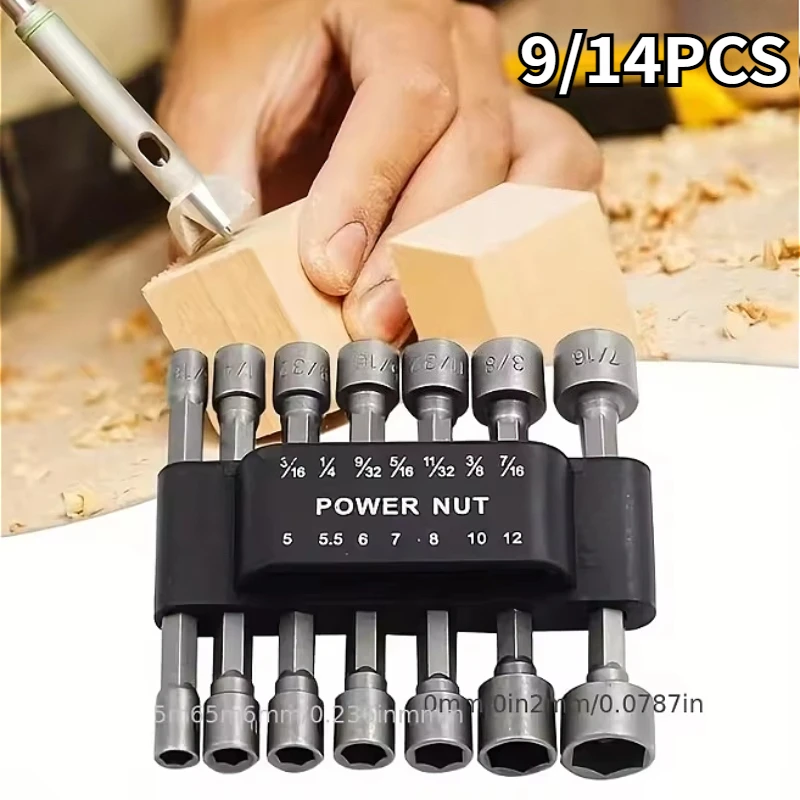

14pcs Magnetic Nut Driver Drill Bit Set with Hex Socket Wrenches and Strong Sleeve Wrench - Perfect for Pneumatic Bits