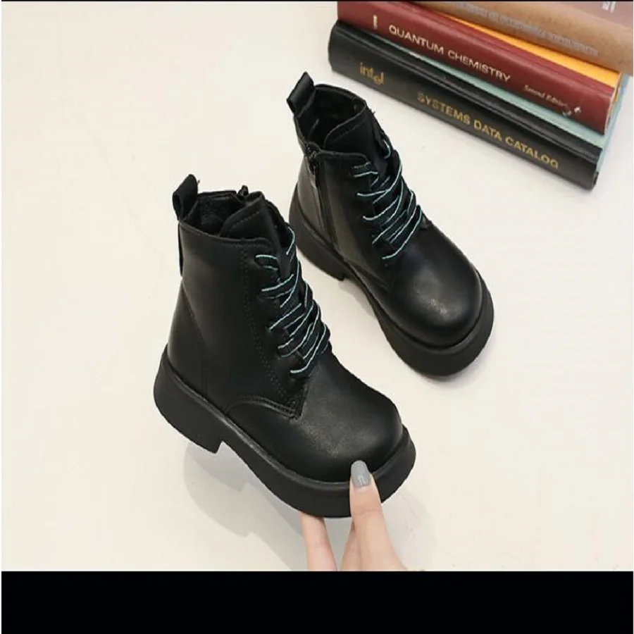 Children's Riding Boots 2024 Autumn/Winter New Fashion Black Girls' Short Boots Little Girls' Leather Boots Boys' Boots 26-37