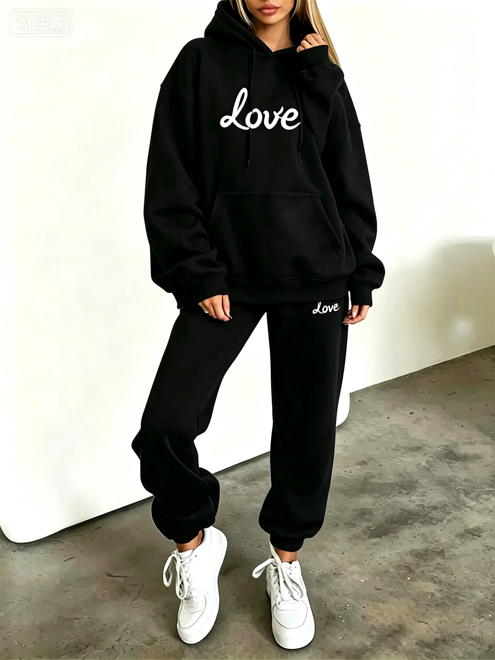 Outdoor Sport Is - Women Heart Print Hoodie Tracksuit 2
