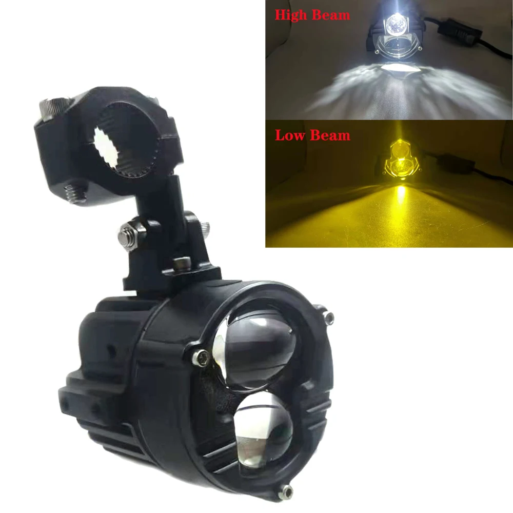 Motorcycle Universal Dual Color Headlight Fog Lamp Faros Auxiliary Moto Driving Light High Low Beam 120W Front Laser Fog Light