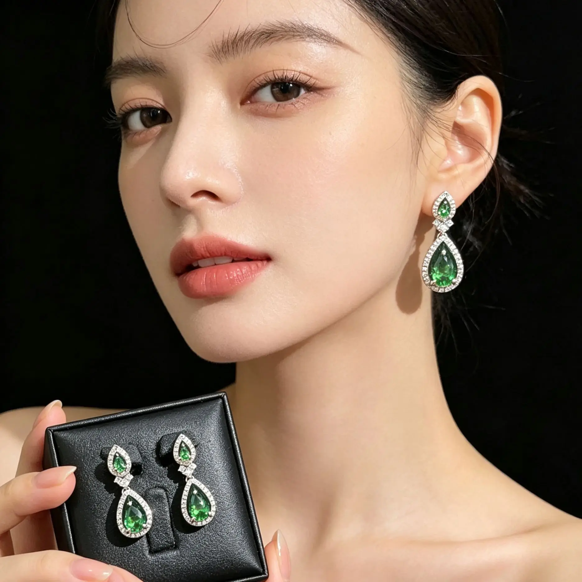 Newly developed gemstone drop earrings that resemble emeralds and rubies - fashionable and dazzling jewelry earrings.