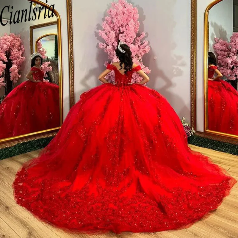 Abito da ballo principessa rosso di lusso abiti da quinceañera perline fiori applicazioni Festa di compleanno in cristallo per il 15° compleanno delle ragazze personalizzate