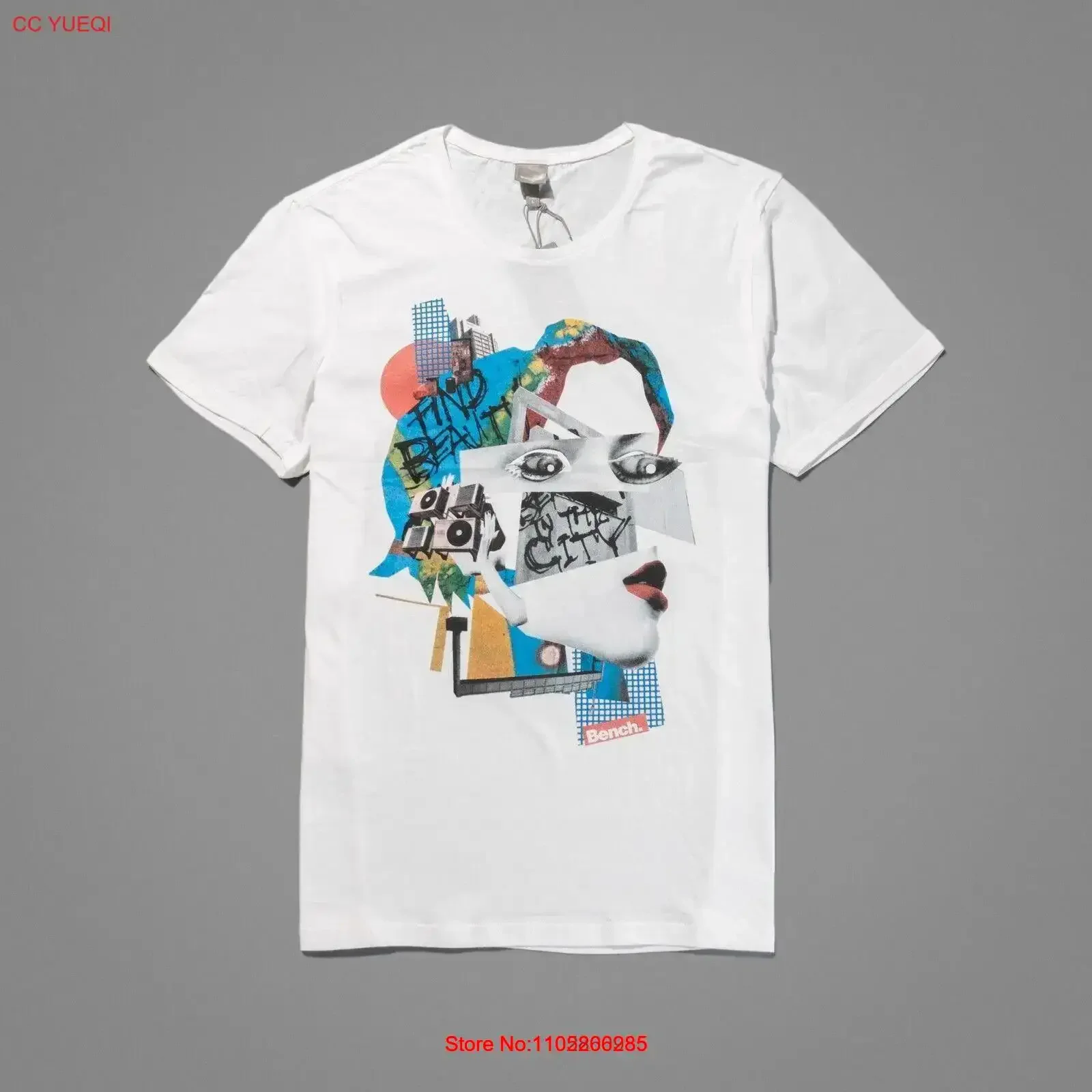 Bench Authentic White City Beauty Collage Art T Shirt BNWT vintage Washed Comfortable Stylish Versatile Soft homme Stretched