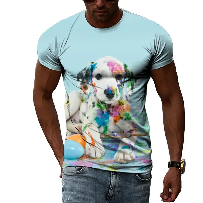 Summer Fashion Animal Dog Graphic T Shirts For Men Casual 3D Print Tee Hip Hop Harajuku Personality Round Neck Short Sleeve Top