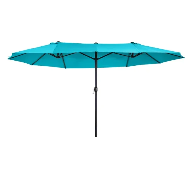 

Outsunny 15ft Patio Umbrella with Base, Rectangular, Double-Canopy, UV-Blocking, Easy Crank, Blue