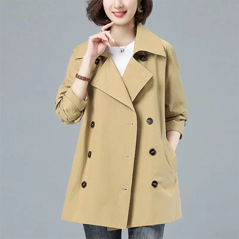 

Double-Breasted Lined coat Female Tops Mid-Length Casual Spring-Autumn Jacket Fashion Loose Women's Outerwear Windbreaker