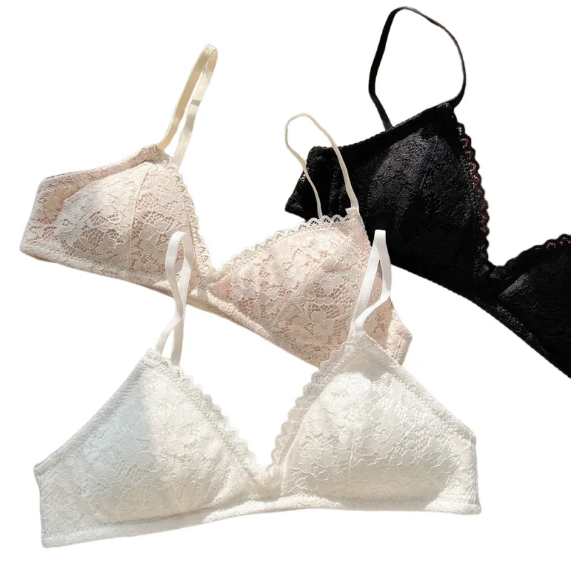 

KUCLUT French Lace Bralette Summer Lightweight Wireless Cotton Triangle Cup Underwear for Women Girls Comfortable Home Clothes
