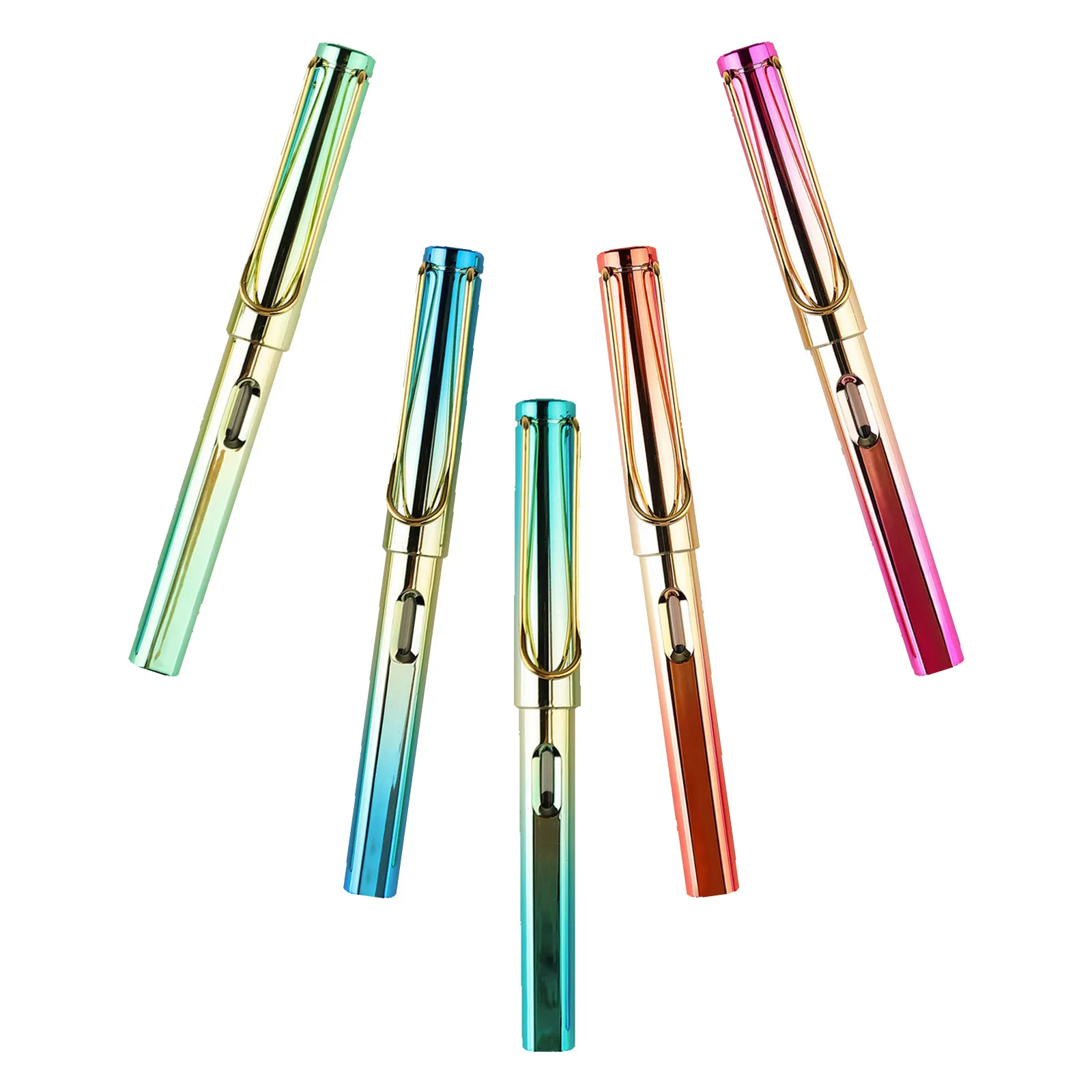 

5Pcs Stylish Fountain Pen for Students and Professionals Refillable Writing Pen with Clever Design Portable Colored Metal Office