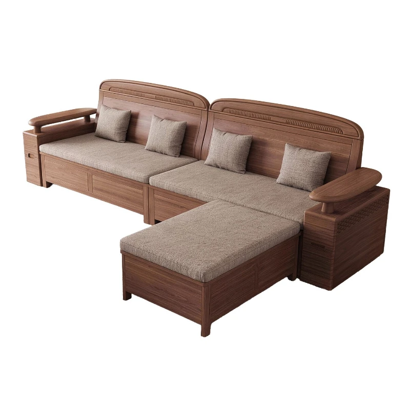 New Chinese style, black walnut, all solid wood sofa, high-end villa, winter and summer dual-use, fabric sofa