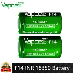 Vapcell-Batterie aste F14 INR 18350 d'origine, batterie articulation on, capacité la plus élevée, 1400mAh, 3A, 3.7V, adaptée aux jouets de lampe de poche, UAV