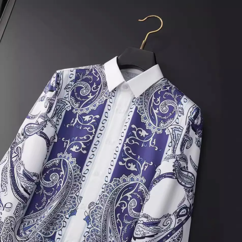 Luxury Palace Printed Shirt Men Business Casual Dress Shirt Fashion Vintage Long Sleeve Social Banquet Party Shirts Men Clothing