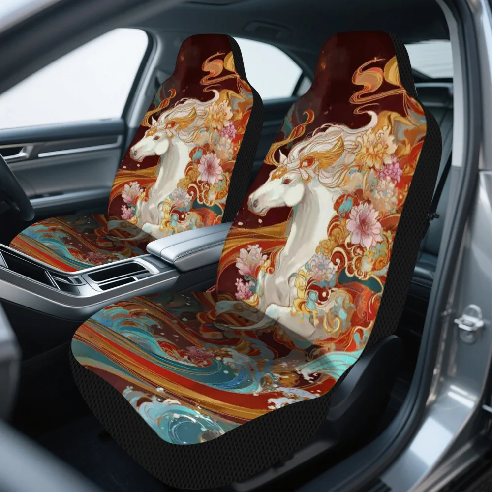 2pcs, Car Seat Covers Mythical Fiery Horse Style, Foldable And Easy To Install, Suitable For Most Sedan And SUV Front Seats, Per