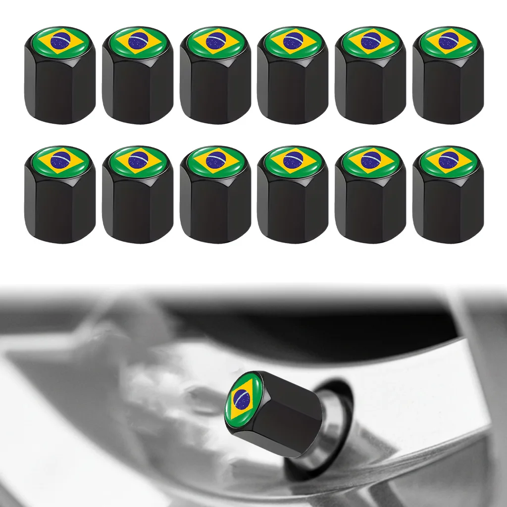 12Pcs Brazil Flag Valve Stem Caps for Car SUV Truck Motorcycle Bike Amazing Car Accessories Perfect Gift for Patriot