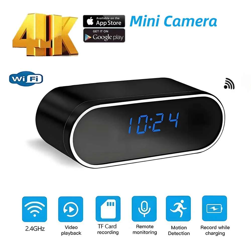 WiFi Mini Clock Camera with Infrared Night Vision Mobile Capture Application Remote Connection for Indoor Home Clock Video Cam