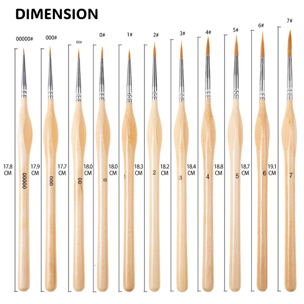 Miniature Painting Brush Set 11pcs Nylon Hair Wood Material Triangle Design