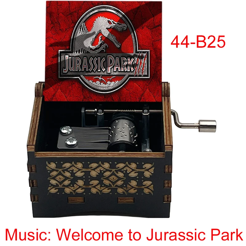 صندوق موسيقى خشبي أسود للجماهير ، أغنية الحديقة الجوراسية ، زخرفة حركة اليد ، هدية عيد ميلاد ، صديق ، فيلم #3