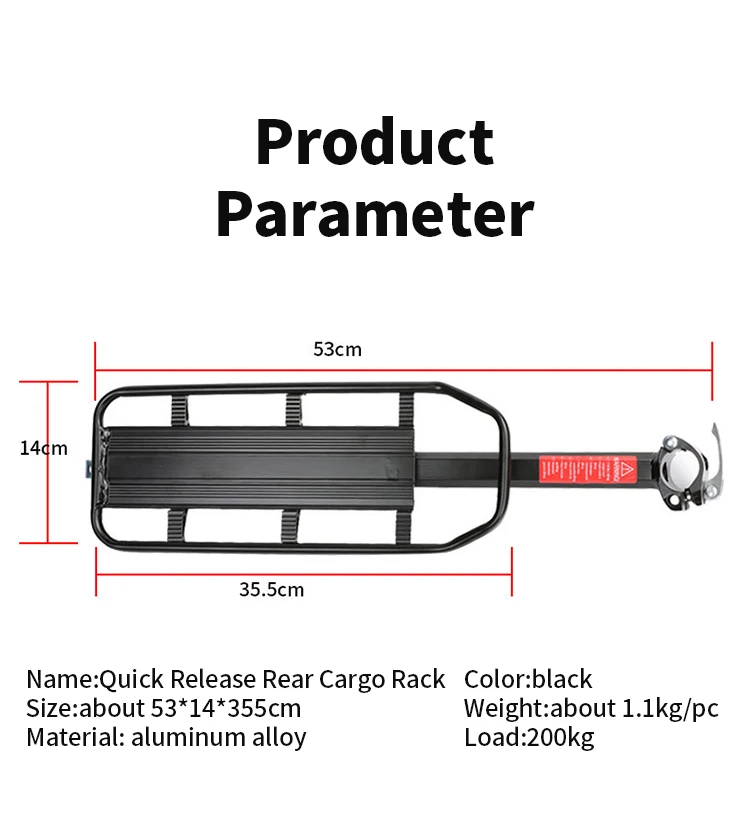 Big Capacity Bicycle Luggage Cargo Holder With Safety Warning Light Adjustable Cycling Bike Carrier Rear Rack Fit 20-29 MTB