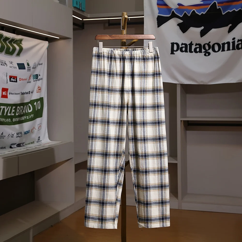 

Pure Cotton Men's Spwear Pants Autumn Winter Home Wear Casual Straight Leg Trousers Outdoor Wearable Plaid Pattern