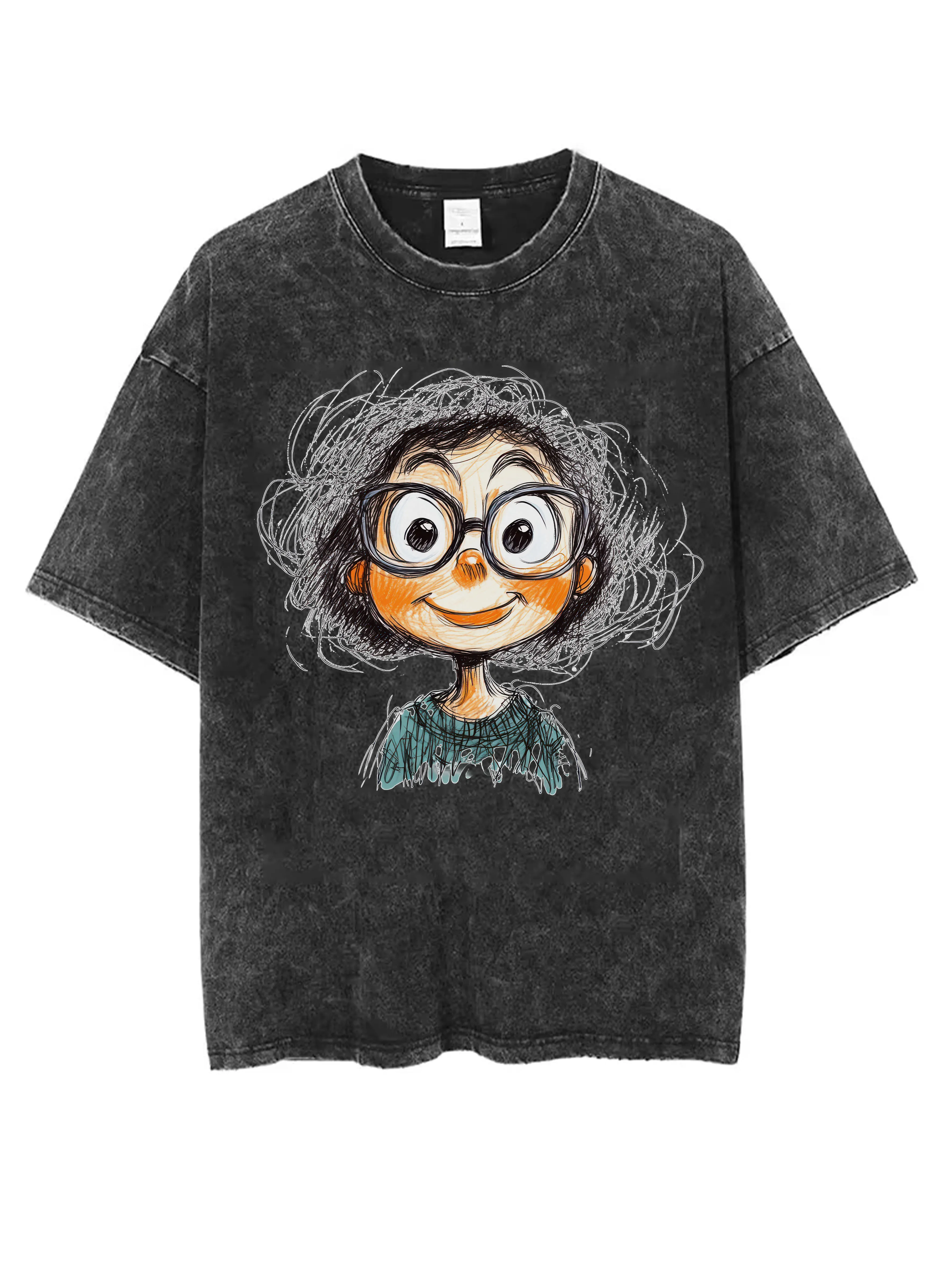 

Woman Black Washed Round Neck T-Shirt Comfortable Loose Fit for Men Women Ideal for Winter Christmas