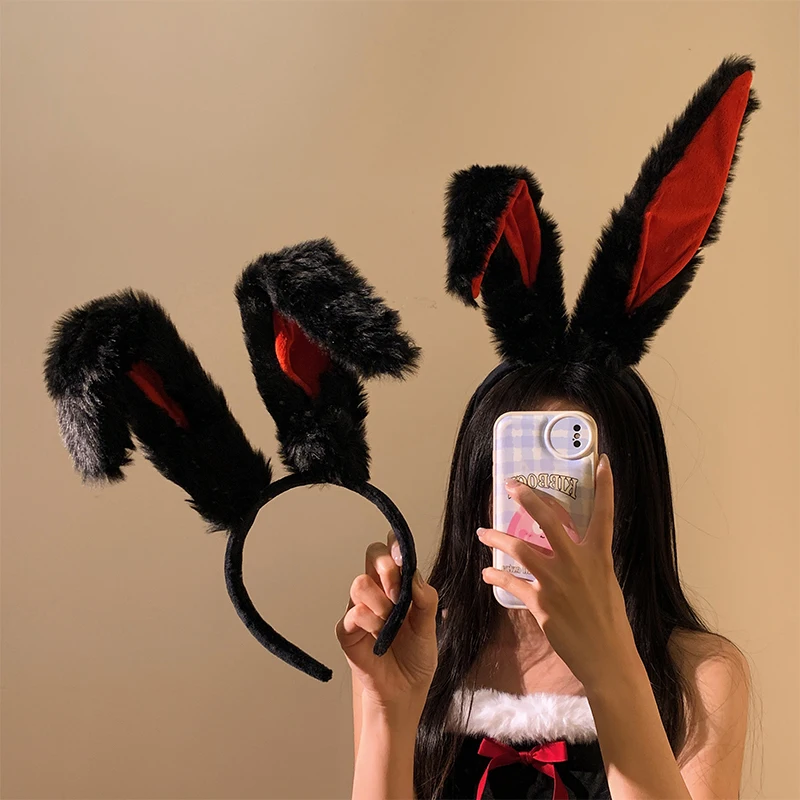 Girls Plush Long Rabbit Ear Hair Bands Headwear Headband Dress Accesorios Women Girl Cosplay Lolita Cosplay Hair Accessories - view 3