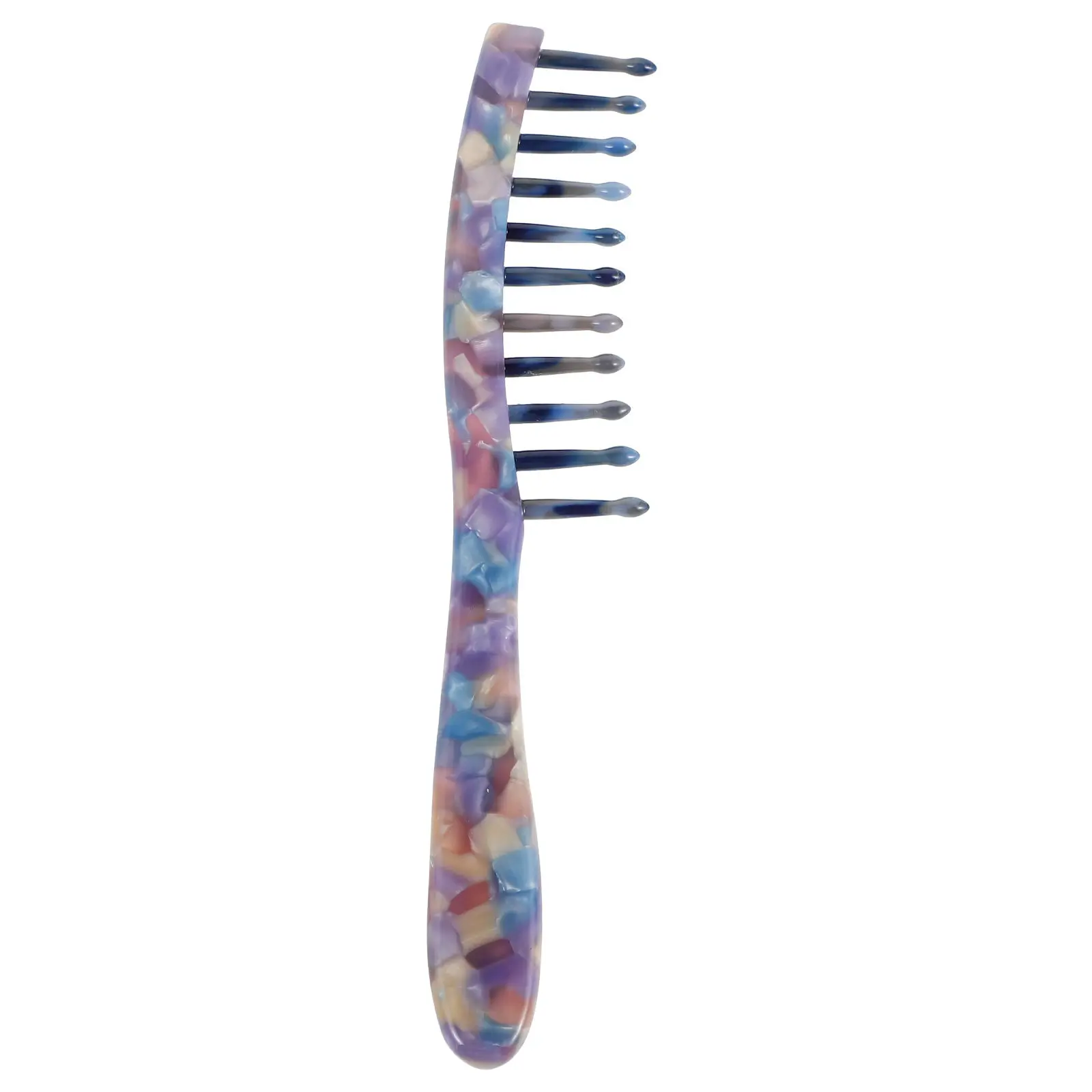 Wide Tooth Comb for Curly Hair Retro Marble Blue Purple Colorful Floral Pattern Long Handle Massage Detangler Comb Comfortable