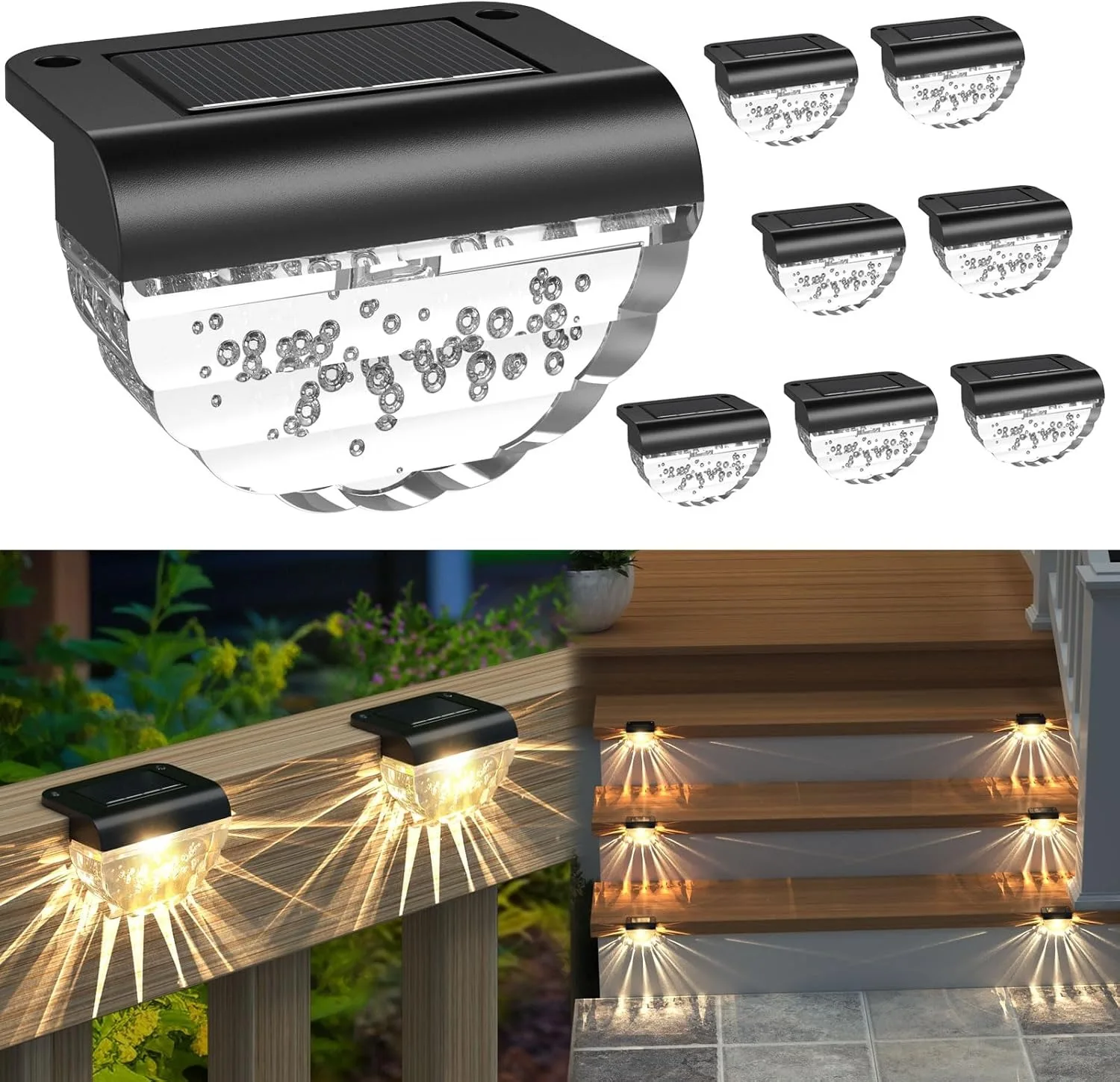 

2/4/8/16 упаковка солнечных ступенчатых светильников для улицы, полукруглые пузырьковые текстуры, акриловые IP44, водонепроницаемые светодиодные светильники для лестниц и забора для сада