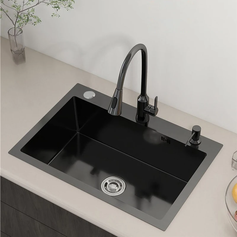 Thickened 304 Stainless Steel Single Sink Kitchen Sink Undermount Dishwashing Trough for Home Improvement