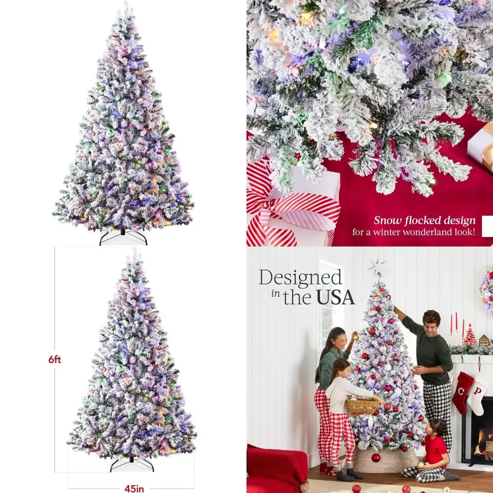 

Искусственная рождественская елка из флокированной сосны длиной 6 футов с двойным светодиодным освещением, полностью и роскошная