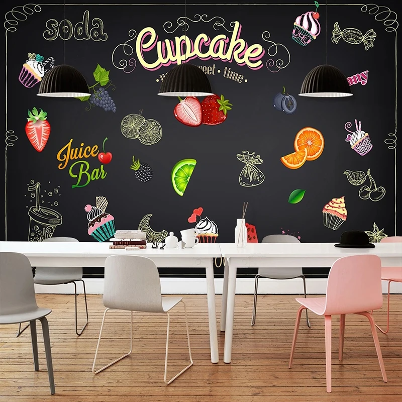 

Fresh Summer Custom Mural 3D Hand-painted Juice Ice Cream Painting Wall Art Decor Photo Restaurant Kitchen Waterproof Wallpaper