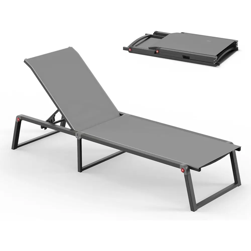 

Складной алюминиевый шезлонг для улицы, регулируемый в 5 положениях, для бассейна и патио, темно-серый