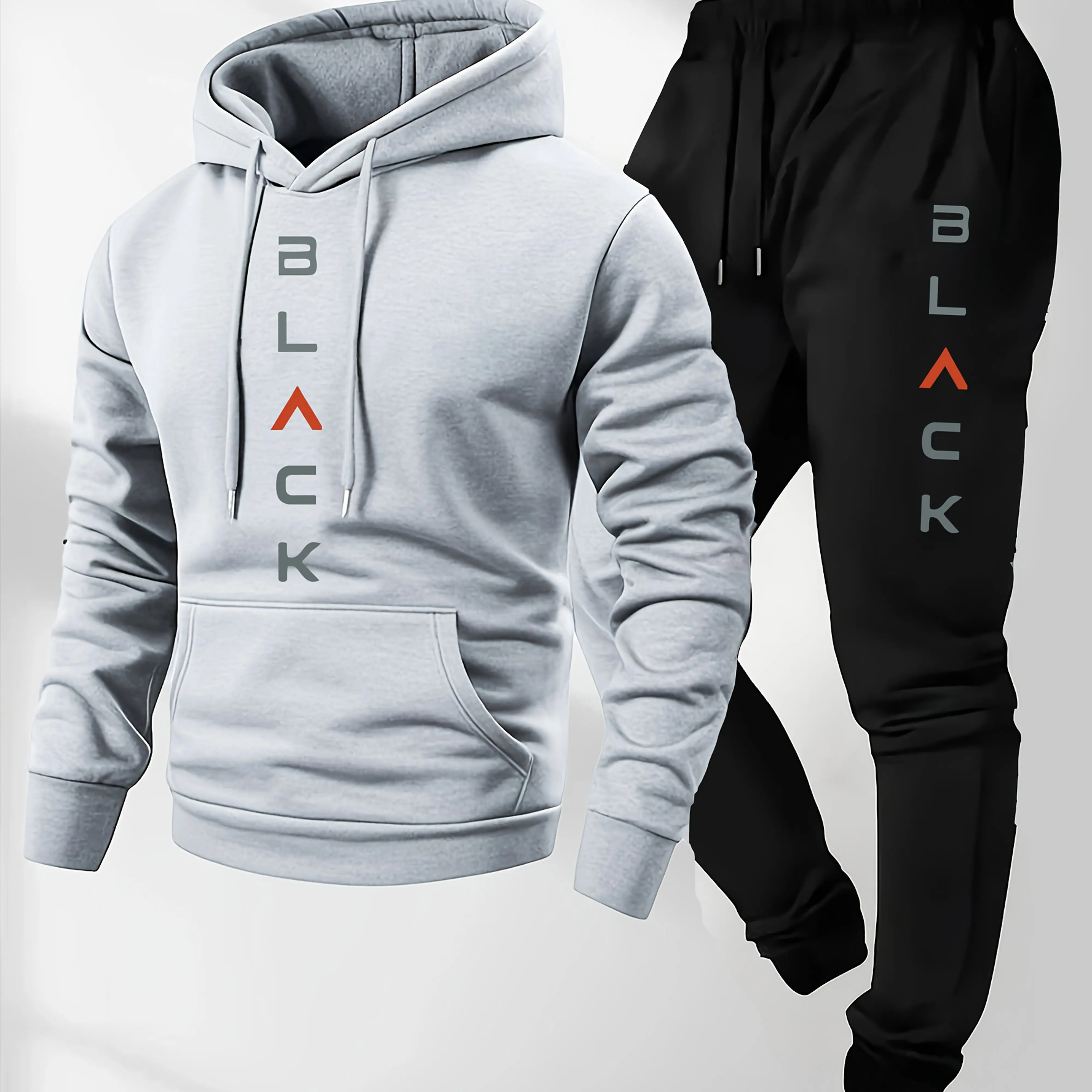 Mens soft comfortable Boston print hooded sweatshirt sweatpants set eco-friendly thin velvet warm autumn winter hoodies
