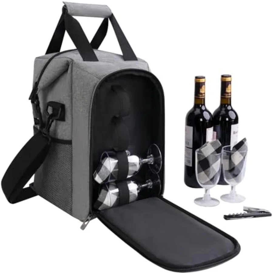 

ALLCAMP Wine Gift Bag - Insulated Tote Cooler Adjustable Strap Includes 4 Wine Glasses Napkins and Corkscrew Portable Travel Gi