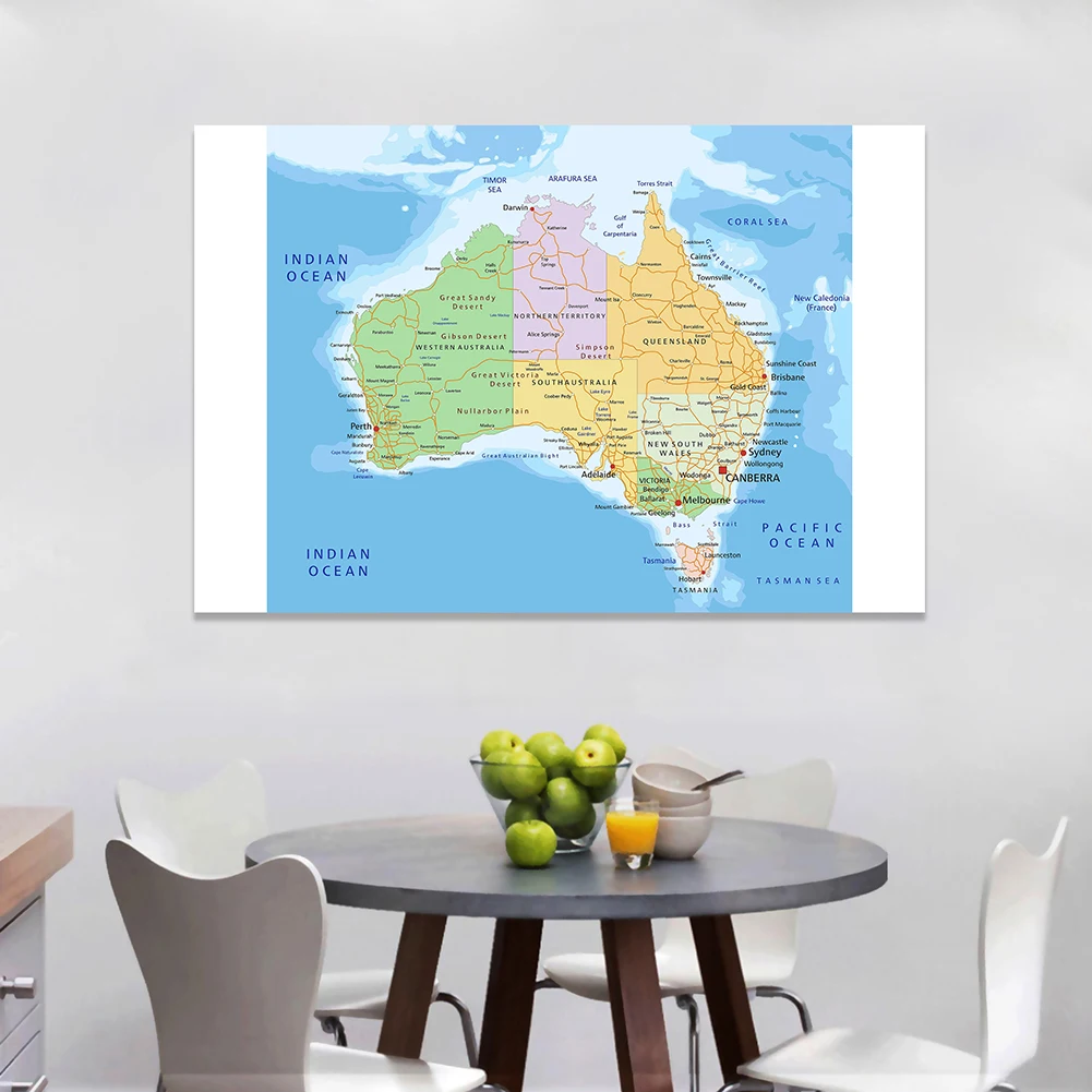 Imagem -03 - Mapa de Rota de Tráfego da Austrália Wall Poster Pintura de Lona Não Tecida Decoração para Casa Material Escolar 150x100cm