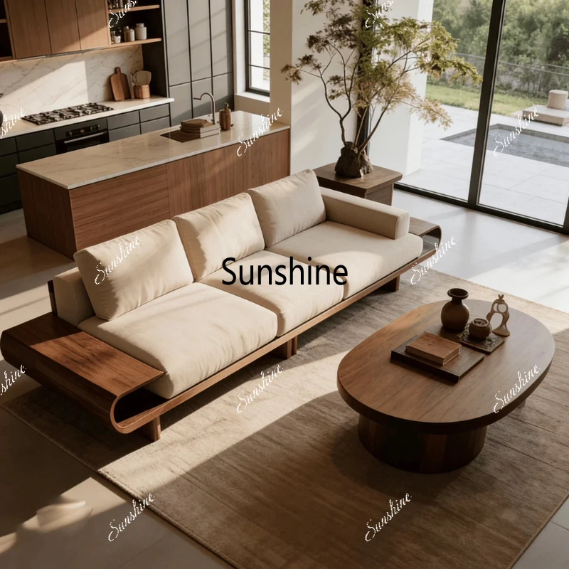 

New Chinese-style solid wood living room home straight sofa B & B villa high-end furniture customization