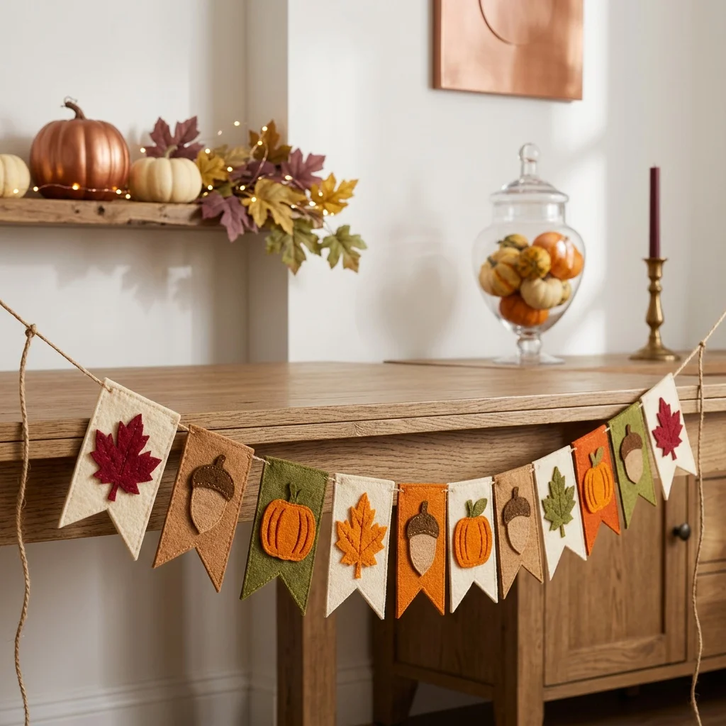 Fall Harvest Felt Banner Pumpkin Maple Leaf Acorn Garland Flag Autumn Thanksgiving Home Fireplace Mantel Party Hanging Decor