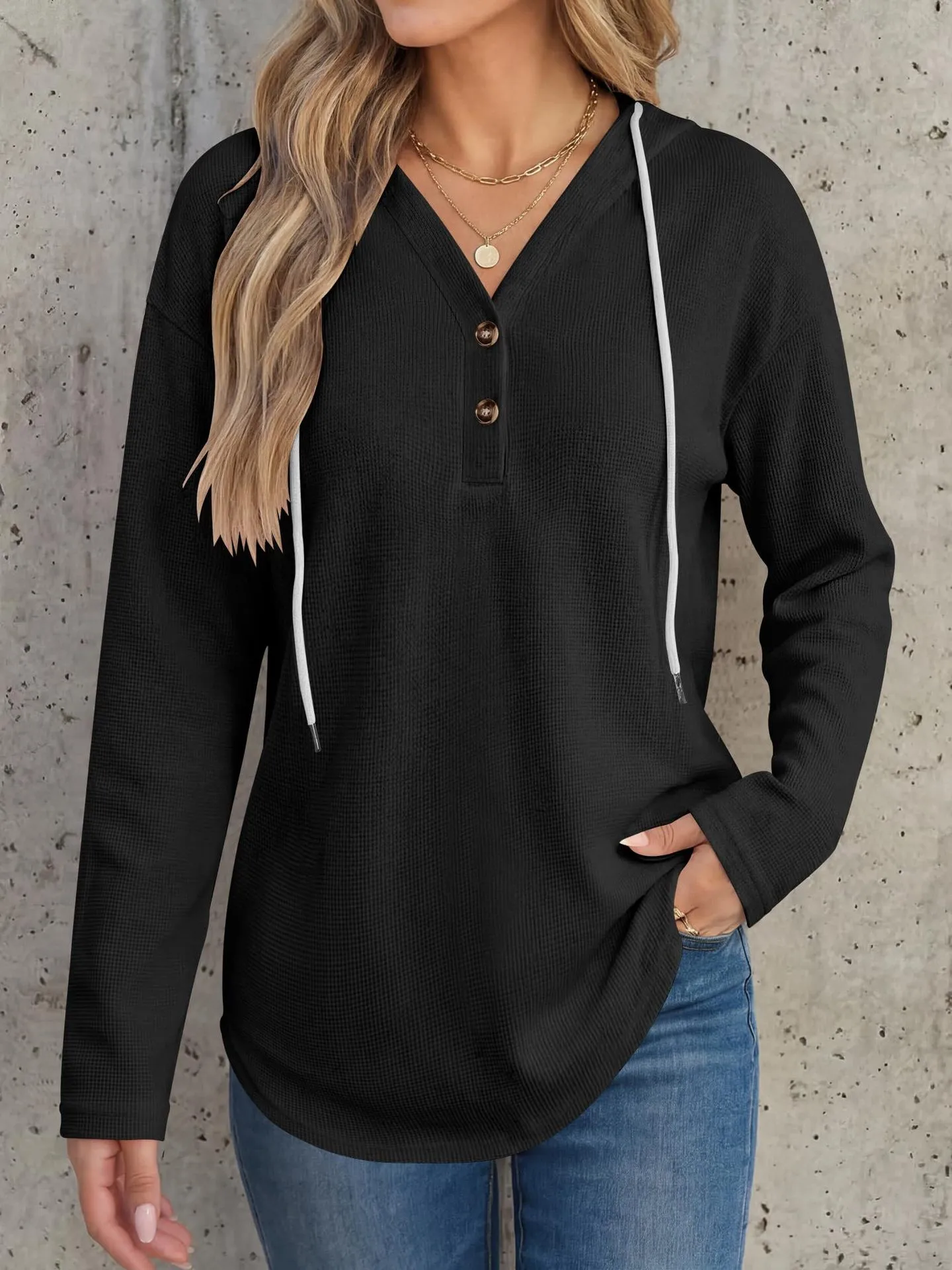 Casual Pullover Hoodie with V Neck Regular Length American and European Style Regular Sleeve Autumn Long Sleeve Women Hoodie