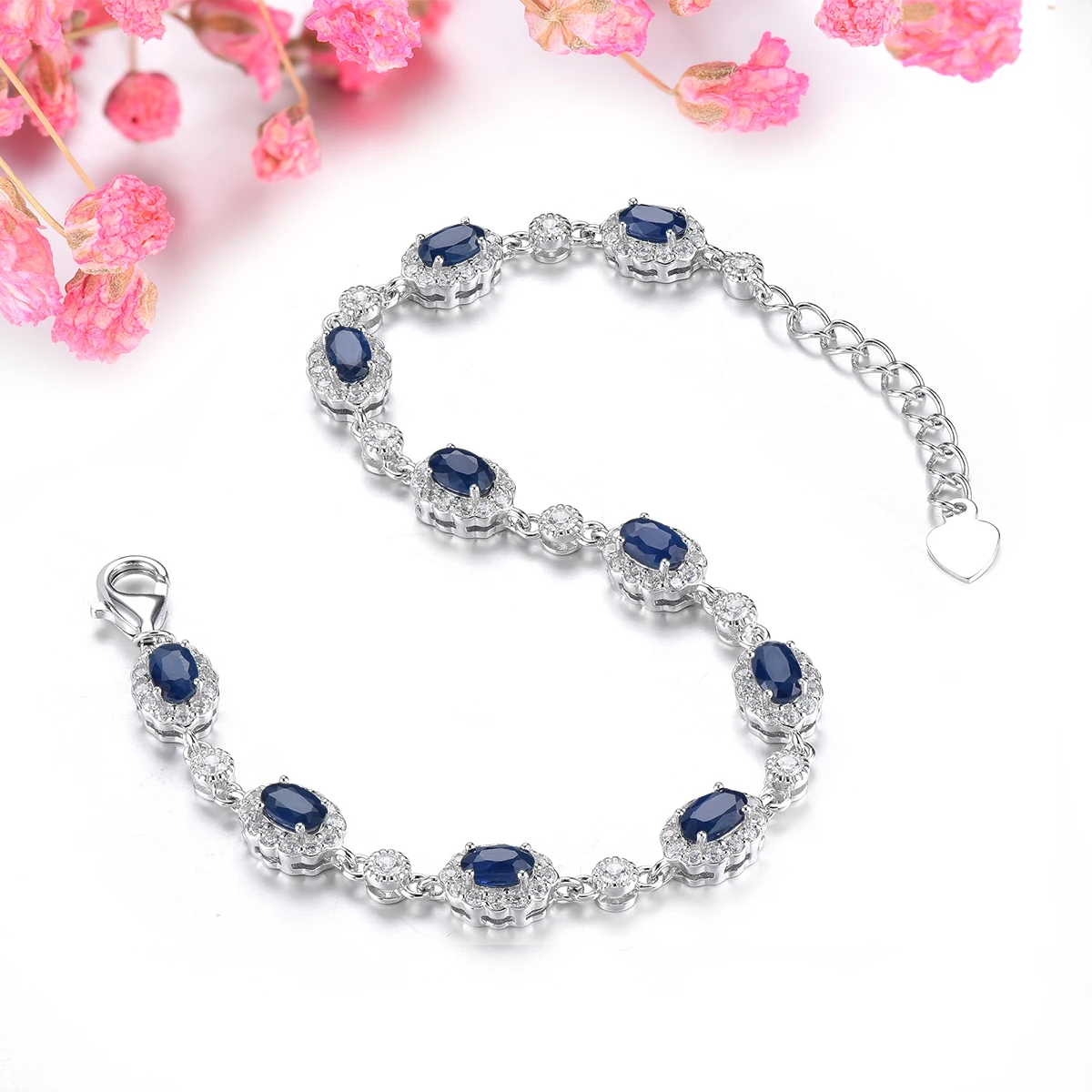 Natural Blue Sapphire Sterling Silver Bracelet 2.5 Carats Genuine Precious Gemstone Romantic Classic Women\'s Fine Jewelry Gifts