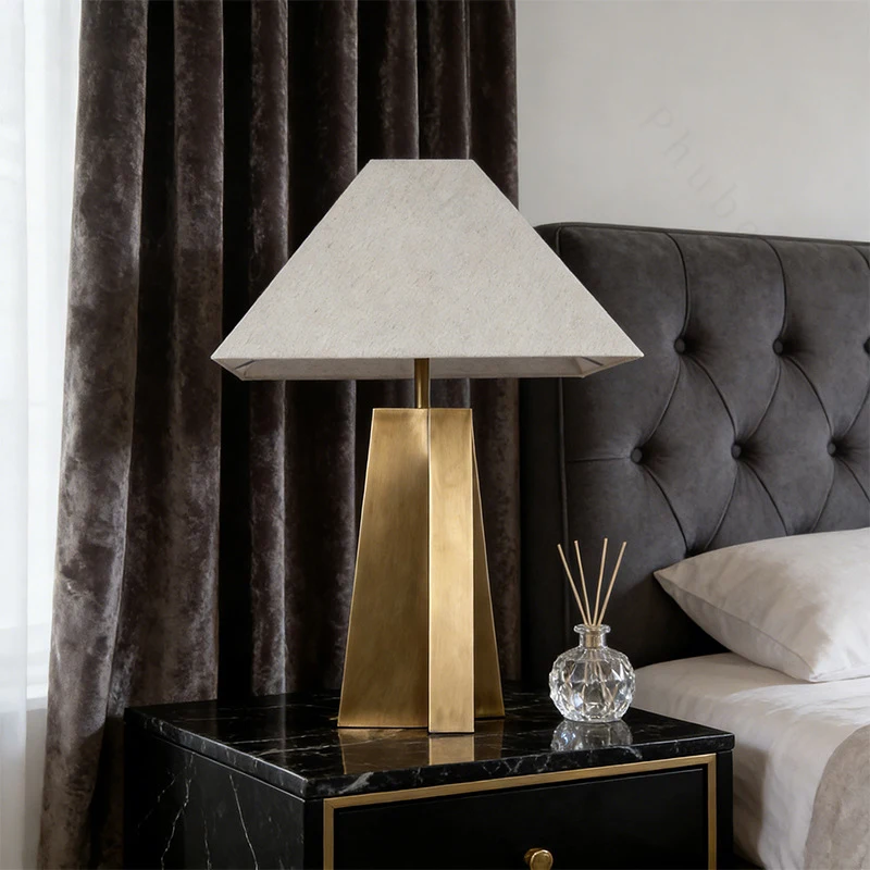 

Phube Modern Table Lamp Antique Brass Base with Linen Fabric Shade Luxury Desk Lamp for Bedroom Living Room Home Decor