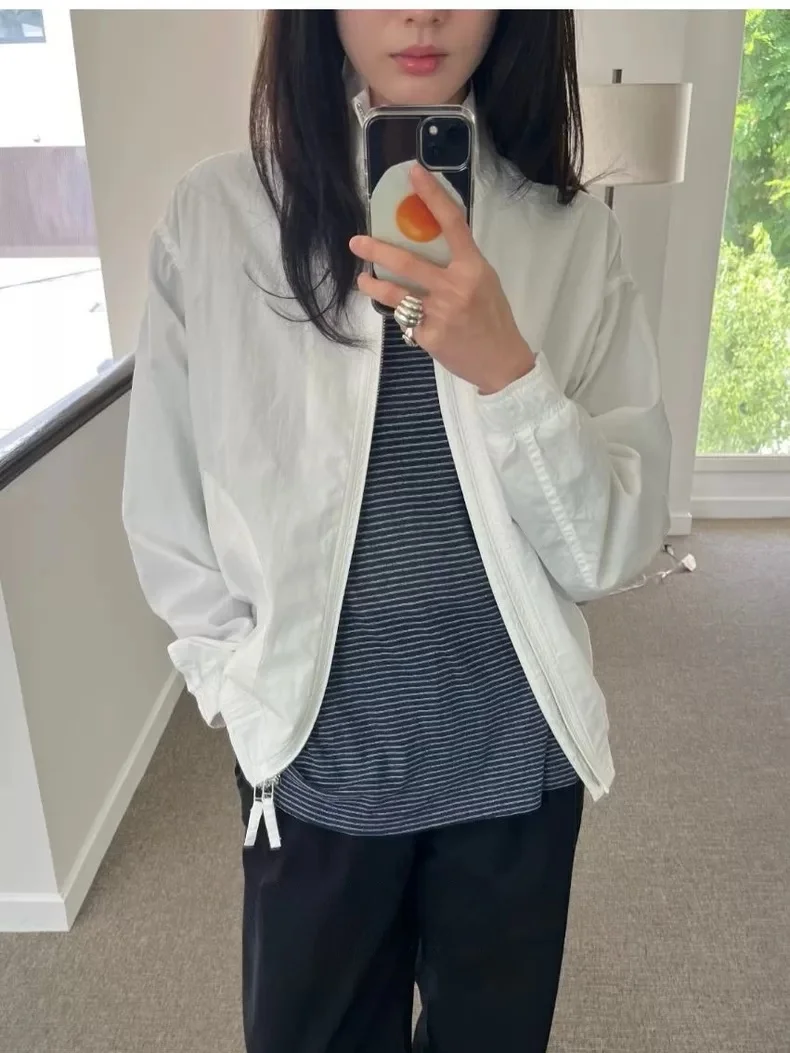 

Spring 2026 Long Sve Women's Jaet Outerwear Korean Sle Loose Fit Zipper Closure Casual Faion Ladies Coat